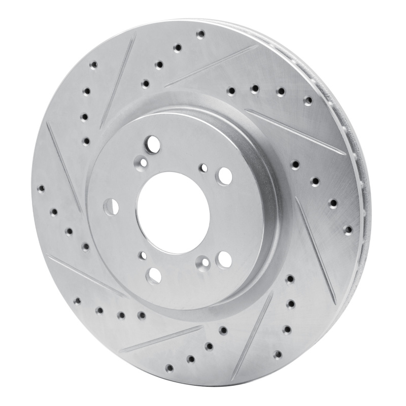 Acura RL Brake Rotor (1) - Front Left - R1 Concepts - Drilled & Slotted - Silver - `05-`12